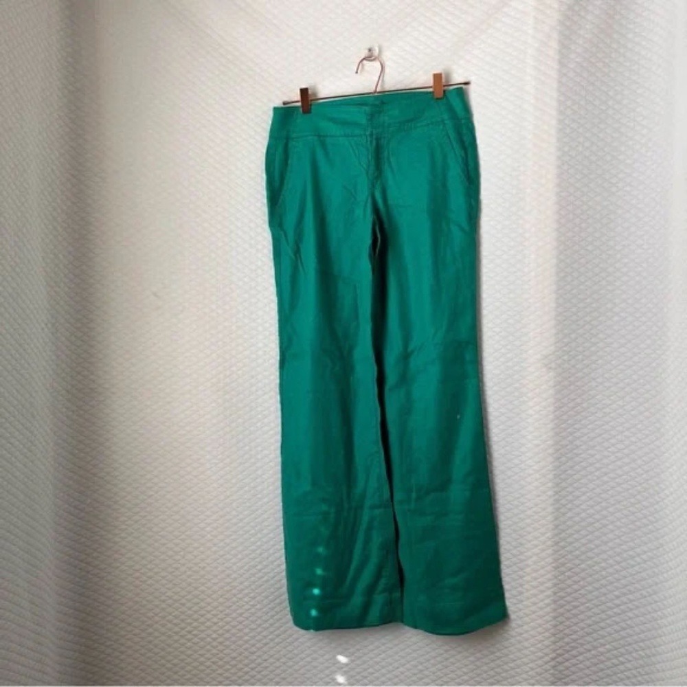Anthropologie Level 99 Linen Trouser Pants Kelly Green Wide leg‎ Women 28 - Picture 3 of 14